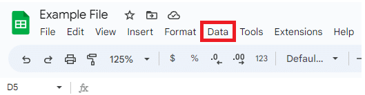 Click the Data option in the menu.