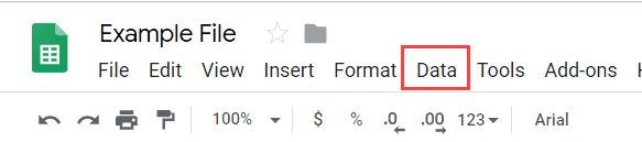 Click the Data option in the menu