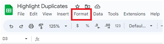 Click the Format option in the menu