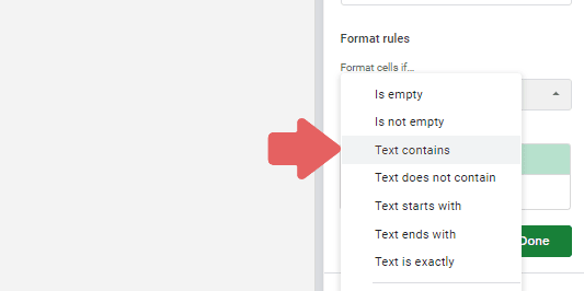 click the option that says Text Contains