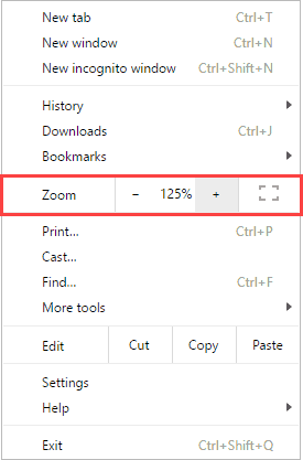 Click the plus minus icons to change the zoom levels