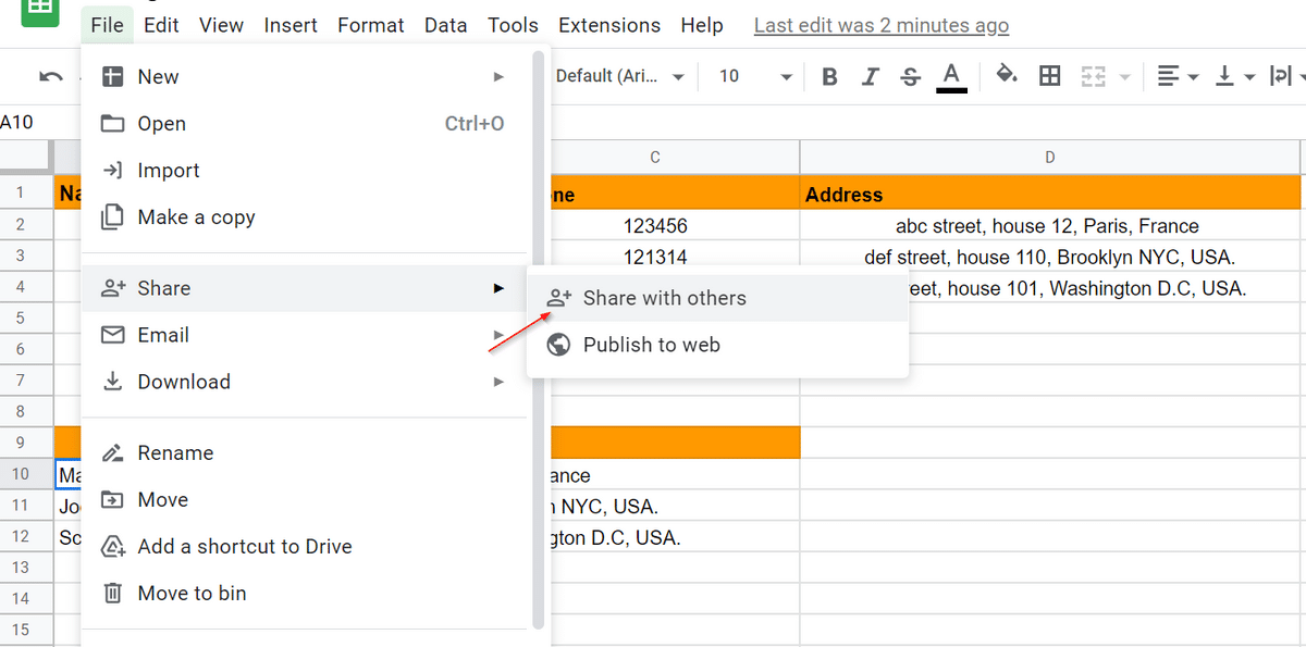 Collaborate by sharing the Google Sheets database