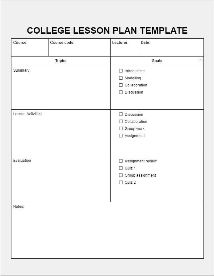 College lesson plan