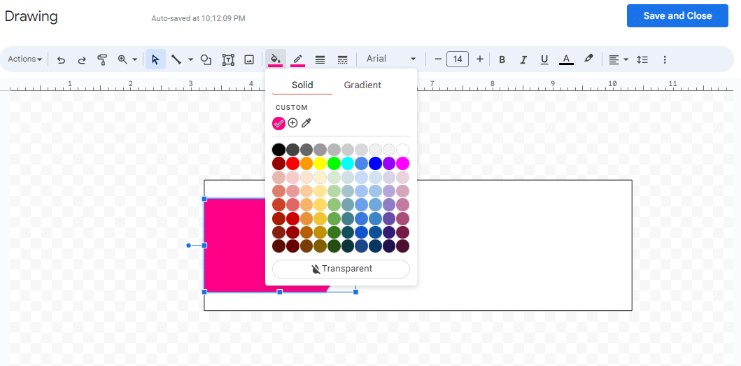 Color menu in drawing