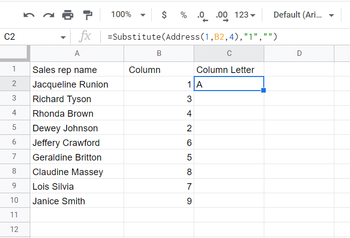 Column numbers to letters