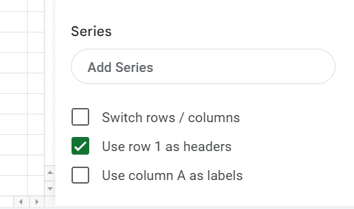 In the chart editor window check use 1 row as labels and ensure that the switch rows/columns option is unchecked.