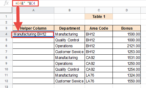 Combine multiple criteria using formula