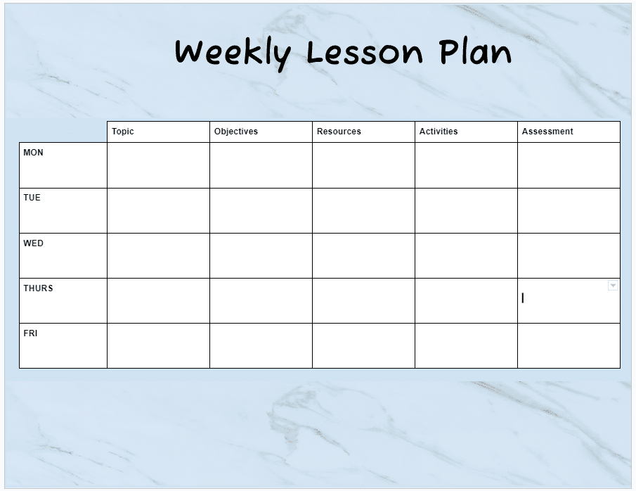 Combo weekly lesson plan