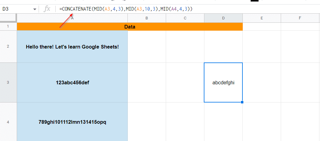 CONCATENATE to pull substrings in Google Sheets