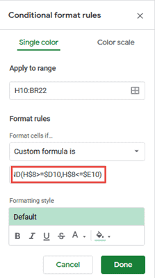 Conditional formatting rules