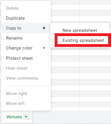 Copy spreadsheets to other spreadsheets