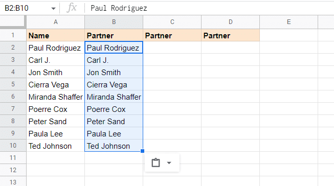 Copy the column with data using the keyboard shortcut CTRL + C and paste it in the adjuscent cell using CTRL + V.