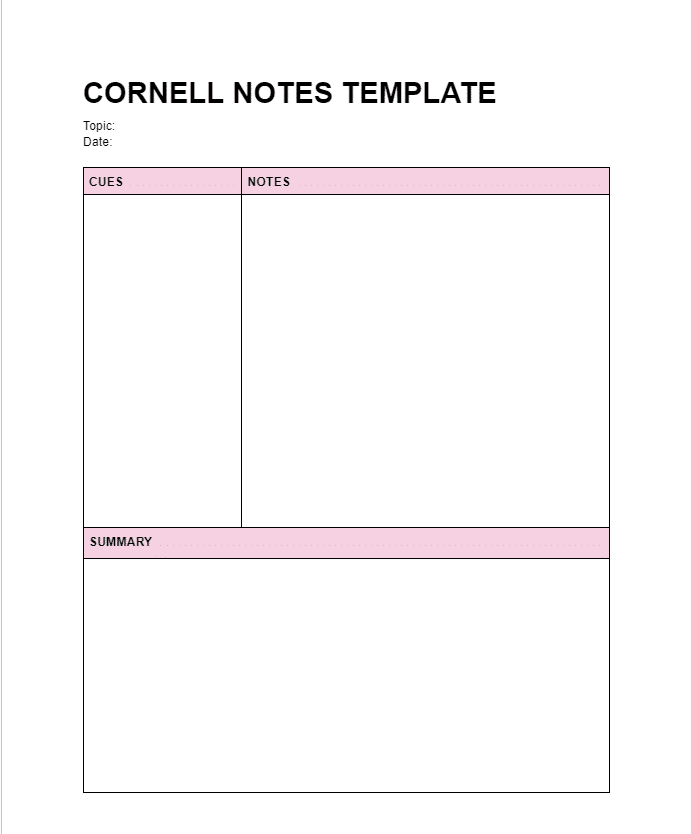 Cornell notes template for google docs 1