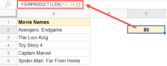 Count all characters in sheets range 