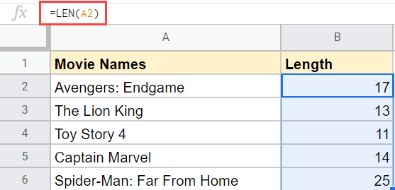 Count Characters using LEN function