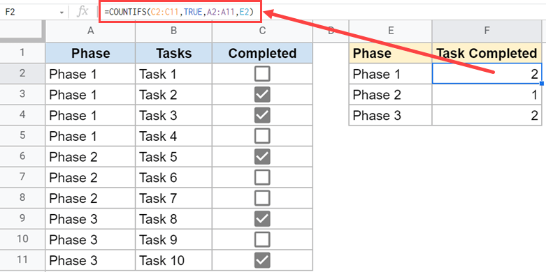 Count checkboxes based on condition