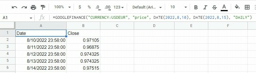 Currency conversion over a time period