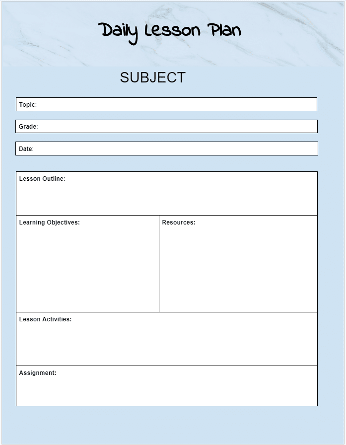 Daily lesson plan part of combo lesson plan