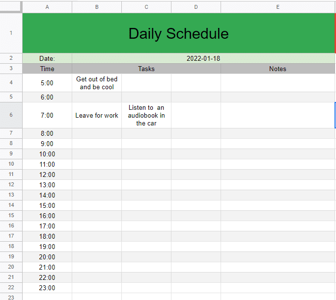 Daily schedule template