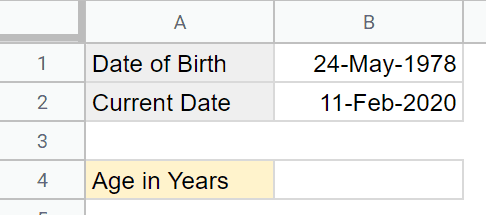 Data to calculate Age