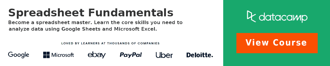 Datacamp ad: Spreadsheet Fundamentals screenshot