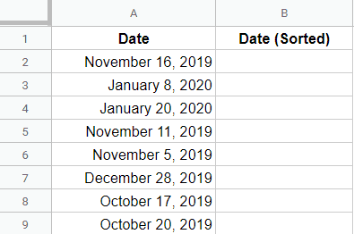 Dataset for sorting dates in Google Sheets