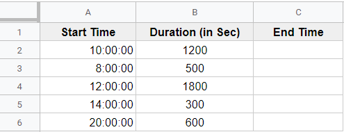 Dataset to add seconds in Google Sheets