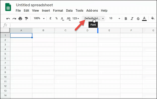 Google Sheets change default font—Default font in Google Sheets is Arial