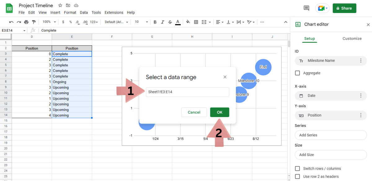 Define the data range to change colors