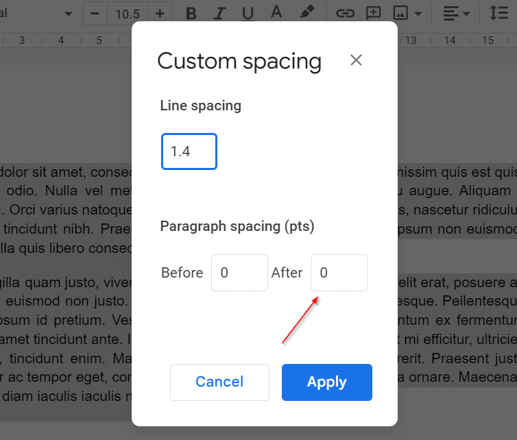 Custom line spacing in google docs