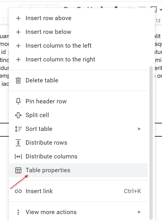 Table properties