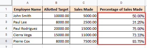 Drag and copy the formula to all cells in the column