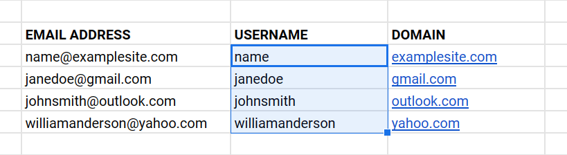 dragging the split function to other cells on Google Sheets