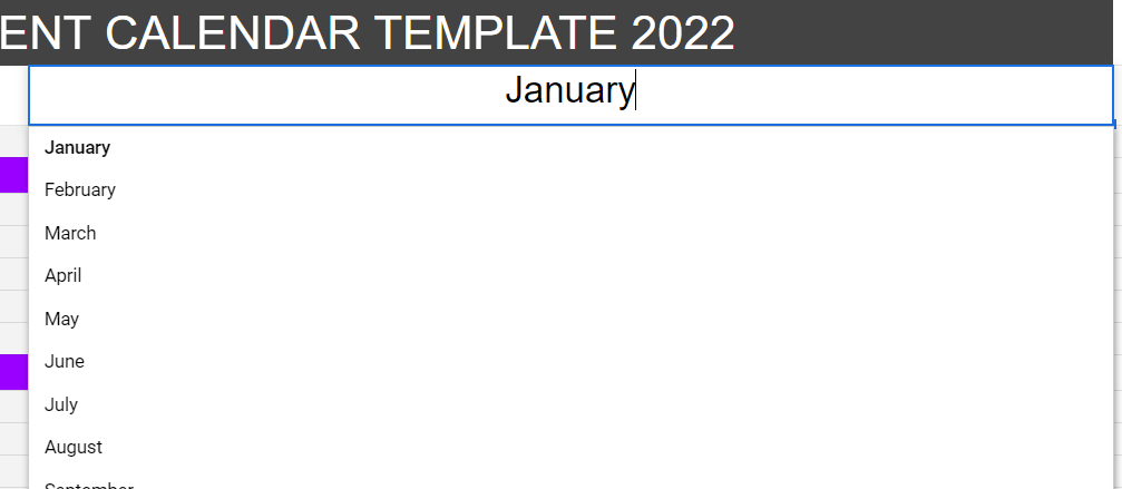 Drop down menu for the months in the template