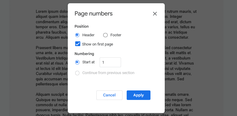 Edit the page number style