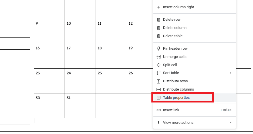 Edit the table properties