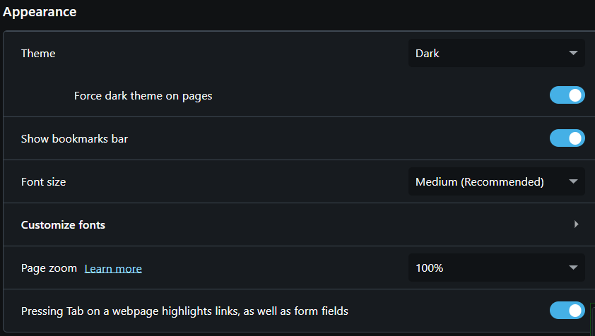 Enable Force dark theme on pages