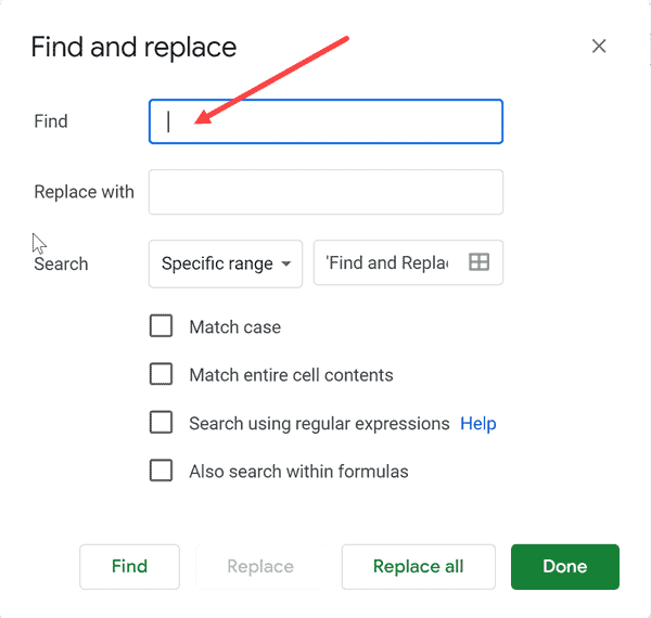 Enter double spaces in find what field