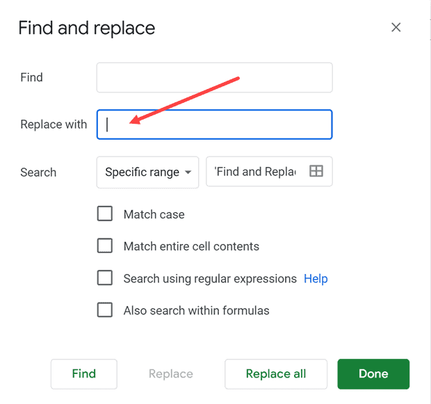 Enter single spaces in replace with field