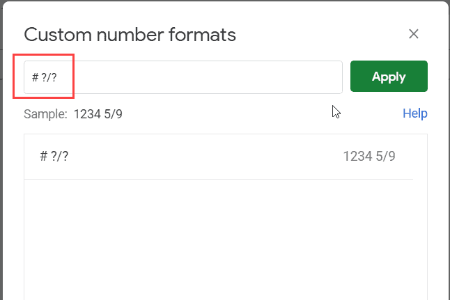 Enter the format in Custom number format dialog box