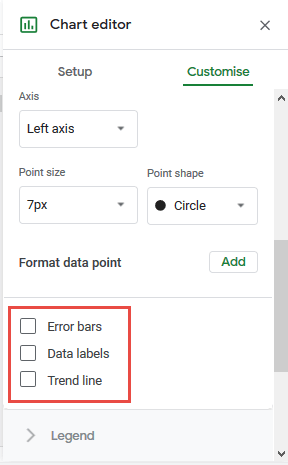 Error Bars, Data Labels, and ‘Trend line’ in scatter plot