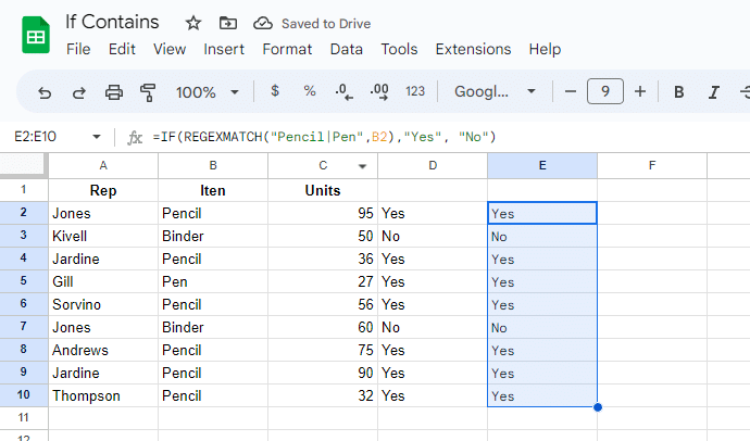 if contains example results 