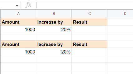 Example sheet for increasing and decreasing a value by a percentage