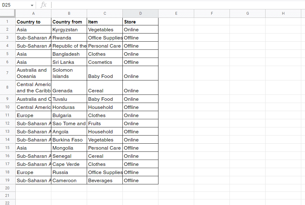 Example spreadsheet