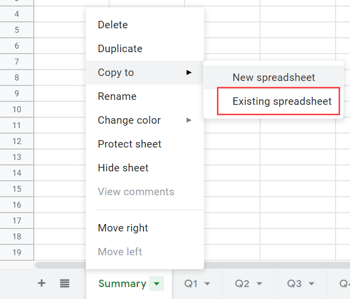 Existing Spreadsheet Option