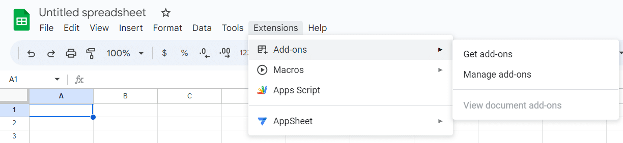 Google Sheets Add-on tab