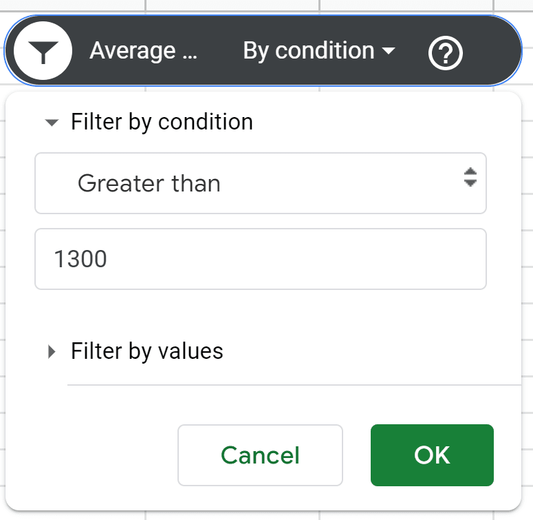 Filter by condition or values