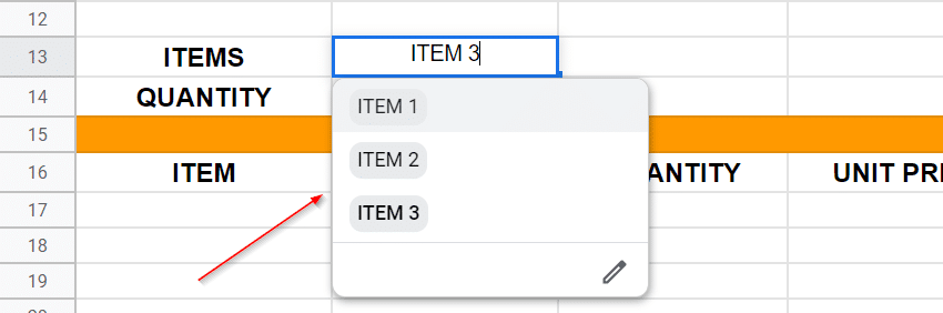 final dropdown range view in google sheets