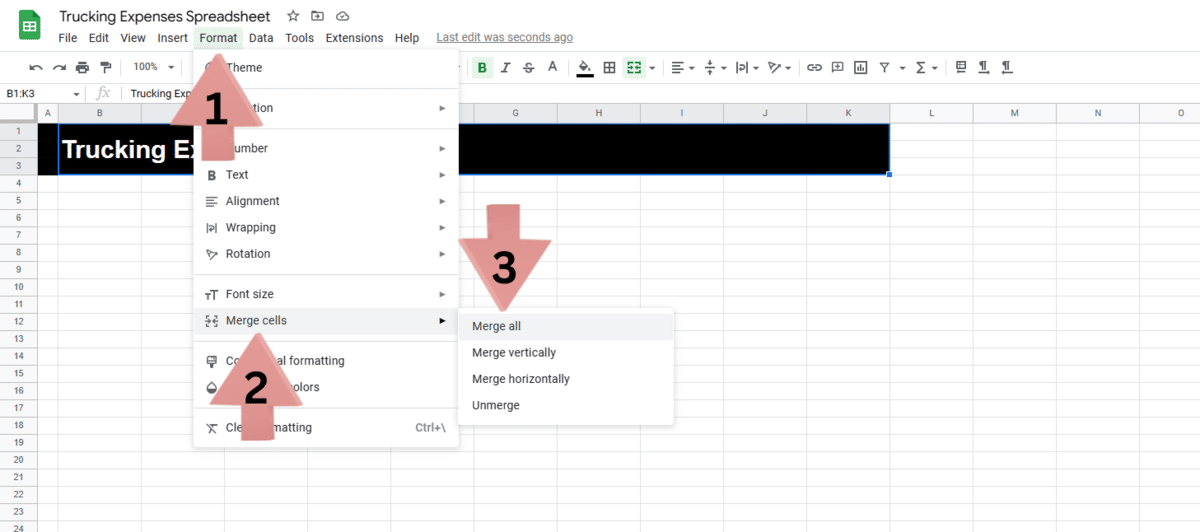 Formatting the cells of the trucking expenses spreadsheet