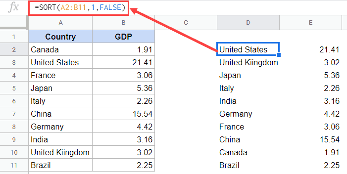 Formula to Alphabetize multiple columns